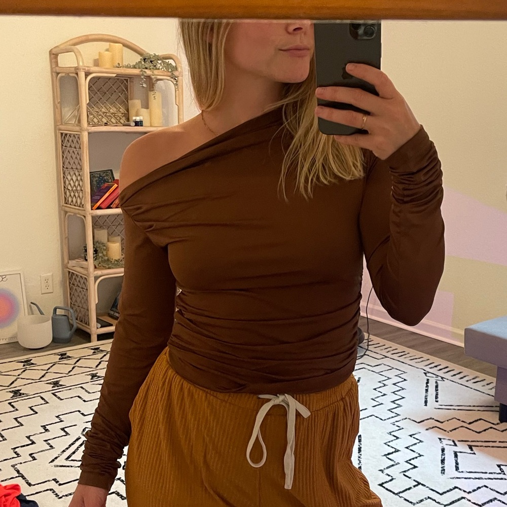 Brown Off-Shoulder Top